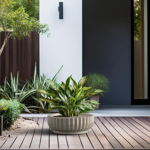 Kante Accent Round Shallow Weathered Concrete Planter 14.6" Dia, Outdoor - Image 5