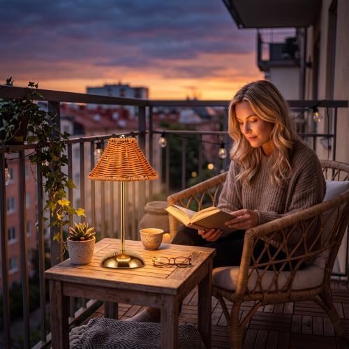 1 Pack Wedding Rattan Bow Cordless Table Lamps Rechargeable, Wicker LED Desk Lamp, 3 Colors Smooth Dimming, Portable Table Decor with Bows for Dining - Image 5