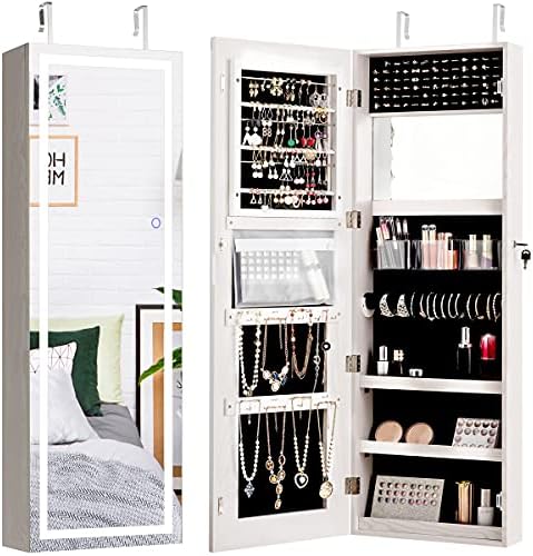 GIANTEX Wall or Door Mounted Jewelry Armoire, LED Full Length Mirror, 47.5" by Giantex