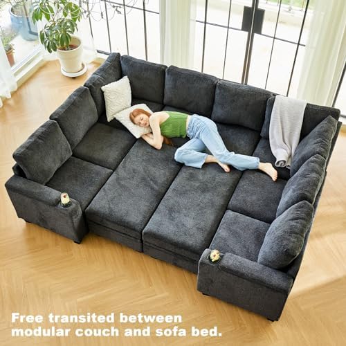 Belffin Oversized U Shaped Modular Sectional Couches for Living Room 10 Seater Modular Sofa Set with Storage Ottoman Large Sectional Couch with Cup Holder. Dark Grey Sofa - Image 5