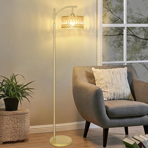 Gold Floor Lamp, Arc Floor Lamp for Bedroom, Standing Lamps for Living Room, Crystal Mid Century Modern Tall Lamp, Corner Stand Up Lamp, Height Adjustable Arched Brass Reading Lamps (Bulb Included) - Image 7