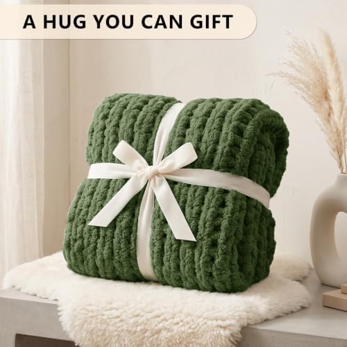 L'AGRATY Chunky Knit Throw Blanket for Couch, 50 x 60 Inches, Moss Green - Image 7