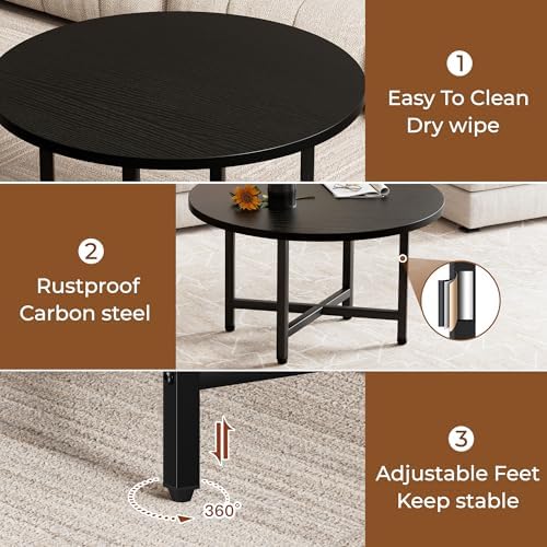 Coffee Table, 23.6" Small Coffee Tables, Black Round Coffee Table - Image 5