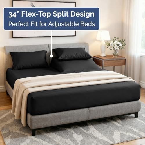 Flex Top Split Head King 4 Piece Sheet Set - Ultra-Soft, Breathable - Black - Image 4