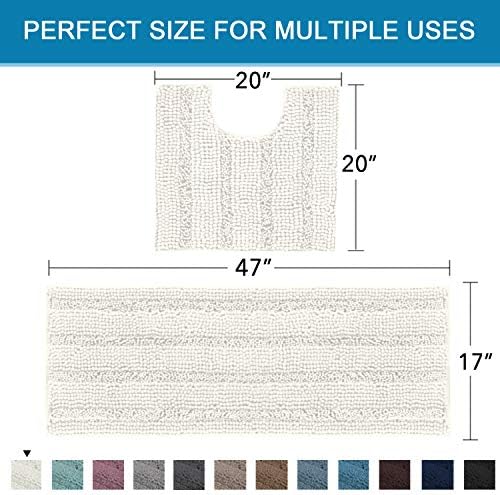 H.VERSAILTEX Bathroom Rugs Bath Rug Set 2 Piece Bathroom Contour Rug Toilet Mat Sets Non Slip Contour Bath Rug Ultra Thick Water Absorbent Striped Bath Mats Washable(47" x 17" Plus 20" x 20" U, Cream) - Image 2