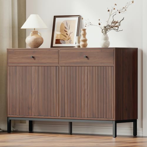 Mericonia Sideboard Buffet Cabinet Storage, Modern Wood Console Fluted Credenza - Image 4