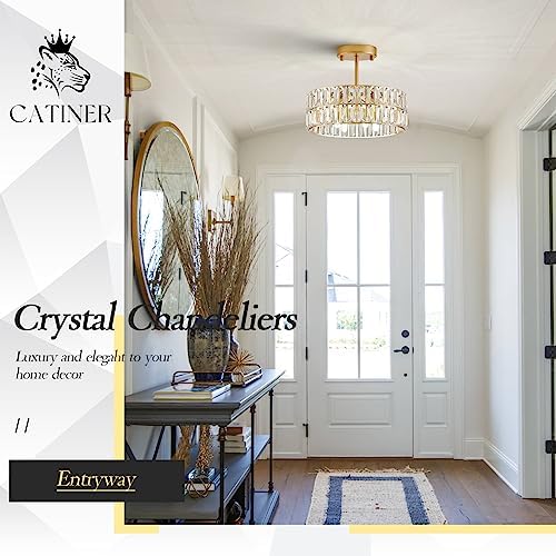 CATINER Gold Crystal Chandelier 12" 4-Light Modern Ceiling Pendant Light - Image 5