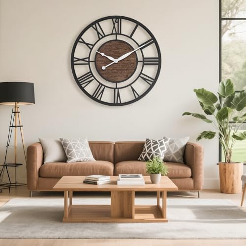 16 Inch Black Roman Numerals Large Wall Clock with Walnut Dial - Image 5