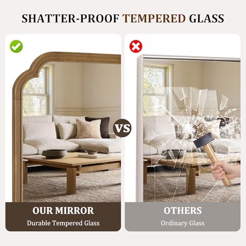 WallBeyond 28" x 40" Rounded Corner Arch Wall Mirror with Wood Frame for Entryway, Living Room or Bedroom Home Decor - Light Woodgrain [28 x 40 inches, Natural Color] - Image 5