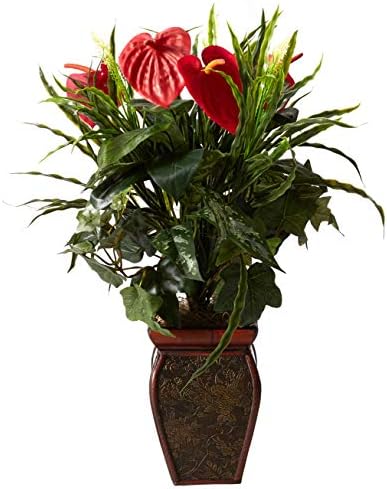 Nearly Natural 26 in Artificial Mixed Greens and Anthurium with Vase - Image 2