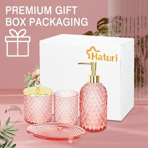 Haturi Glass Bathroom Accessories Set, Light Pink Bathroom Set, 4 Pcs - Image 6