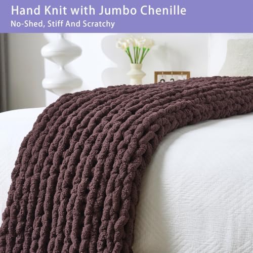 Bigacogo Chunky Knit Throw Blanket for Couch, 40x40 inches, Chocolate - Image 5