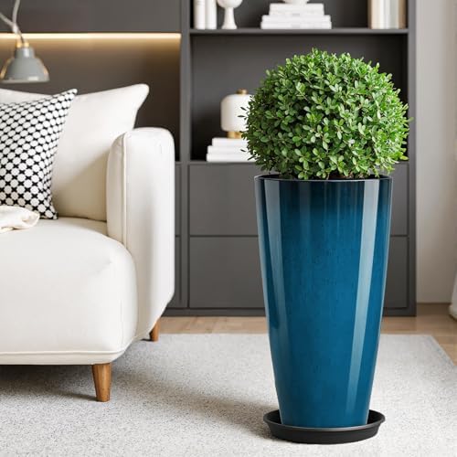 QCQHDU 21 inch Tall Planters for Outdoor & Indoor Plants, Set of 2 Large Outdoor Planters with Drainage Hole for Front Porch, Patio, Garden, Home Decor, Blue - Image 6