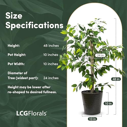 LCG Florals 4ft Ficus Tree in Black Metal Pot with Real-Wood Trunk - Indoor and Outdoor Faux Plants for Patio, Living Rooms, Offices & Outdoor Spaces - Image 2