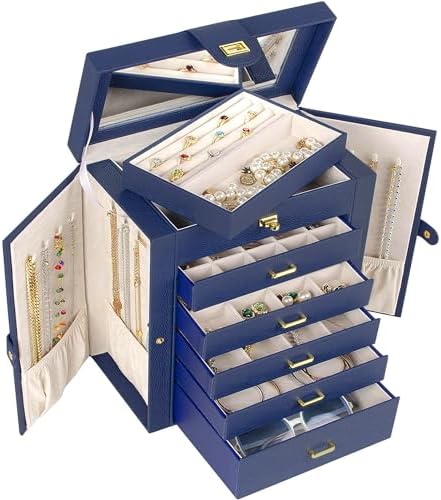 AKOZLIN 6-Tier Jewelry Box Organizer 5 Drawers Storage Blue Large - Image 2