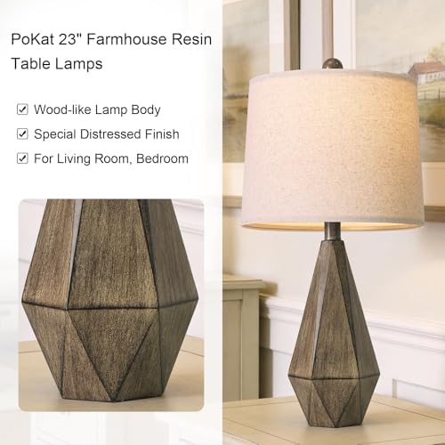 PoKat 23.5'' Table Lamps Set of 2 for Bedroom, Farmhouse Nightstand Lamps for Living Room, Rustic Bedside Lamps with Linen Lampshade for Side Table Office Hallway Entryway Dark Wood-Like (Brown) - Image 3