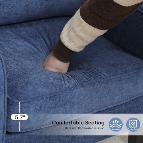 Accent Chairs Set of 2, Upholstered Living Room Chairs with Side Pockets, Mid Century Modern Reading Chair for Bedroom, Comfy Armchair Single Sofa Side Chair for Office, Small Room, Blue - Image 6