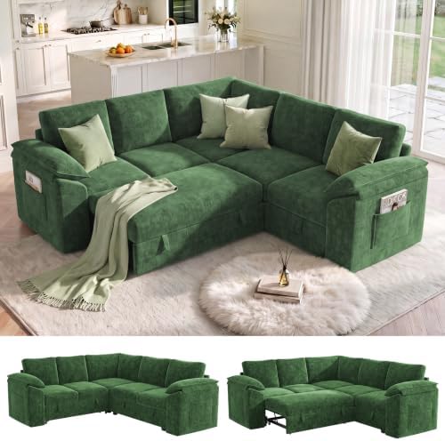 85 In L Shaped Modular Sectional Sofa Couch for Living Room, Green by Leramaner