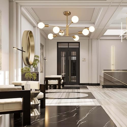 RUIYEY Modern Sputnik Chandeliers Light, 8-Light Gold Dining Room Chandelier Over Table, E26 Mid Century Ceiling Light Fixtures Height Adjustable Hanging Pendant Lighting for Entryway Foyer - Image 7