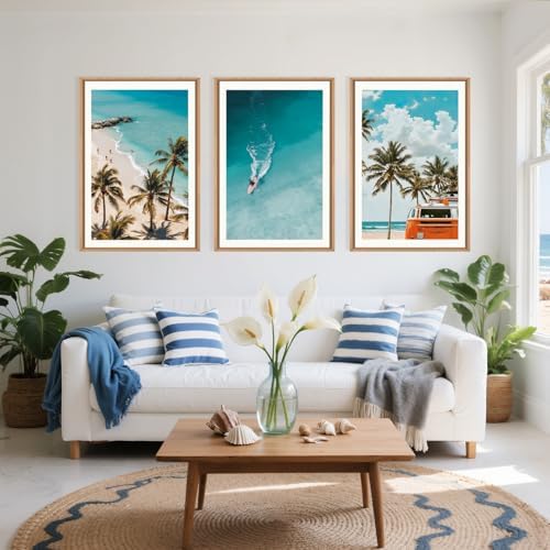 LHIUEM Large Nature Surfboard Beach Framed Canvas Wall Art,Summer Ocean Surfing Wall Decor,Palm Trees Wall Painting,Modern Picture Artwork for Living Room,Bedroom,Dining Room,Office -24"x36"x3 - Image 2