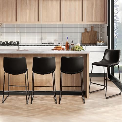 Waleaf 26 Inch Counter Height Bar Stools Set of 4, Faux Leather Bar Chairs by Waleaf