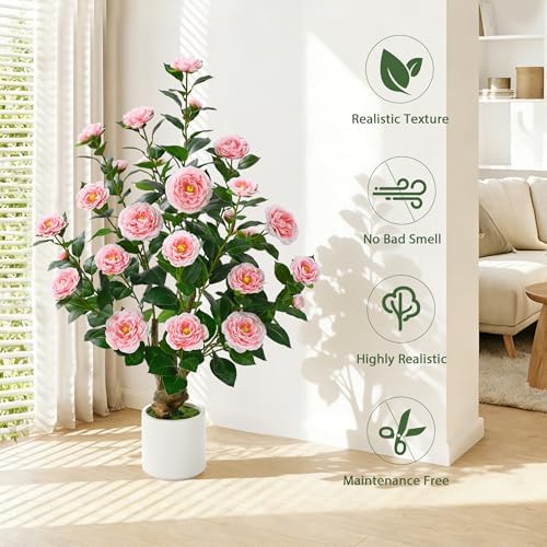 2 Pack 38" Artificial Camellia Tree, Artificial Trees Plants Outdoor - Image 2