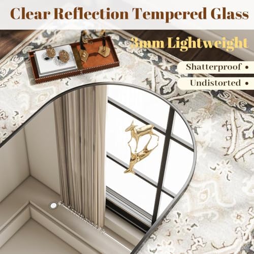 VooBang Wide Arched Wall Mirror, 31 x 32 inch Arch Bathroom Mirror Black - Image 4
