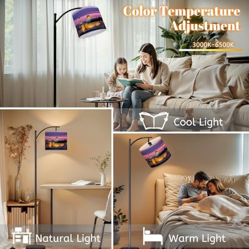 Arc Floor Lamp Old City Jerusalem Dimmable Modern Standing Lamp with Remote Adjustable Drum Shade Footswitch Tall Pole Lamp for Living Room Bedroom - Image 5
