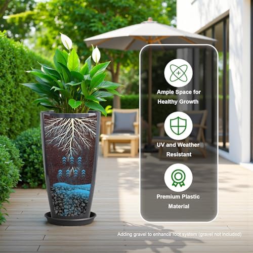 QCQHDU 21 inch Tall Planters for Outdoor & Indoor Plants, 2 Pack Sturdy Plant-Flower-Tree Pots for Front Porch Patio Deck Living Room Decor - Image 4