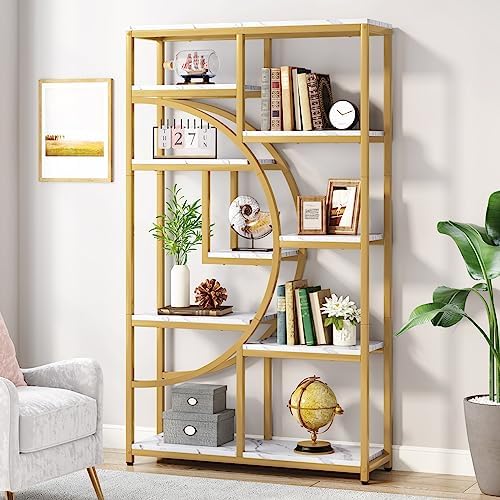 Tribesigns Industrial Bookshelf Bookcase with 9 Open Shelf (Gold) by Tribesigns