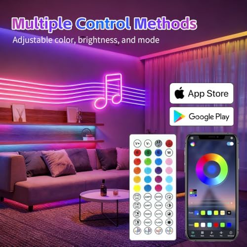 50FT RGB LED Neon Rope Lights, App & Remote Control, Flexible Waterproof IP65 Led Strip Lights, Music Sync Color Changing Multiple Modes Neon Lights for Bedroom Gaming Room Indoor & Outdoor Decor - Image 2