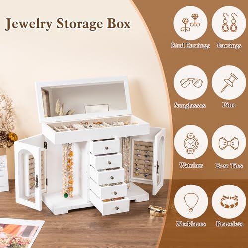 Miratino Jewelry Box for Women Girls, Wooden Jewelry Organizer Box with Mirror, 5 Layer Jewelry Storage Case Display for Necklaces Earrings Rings Bracelets Valentine's Day Gifts - Image 3