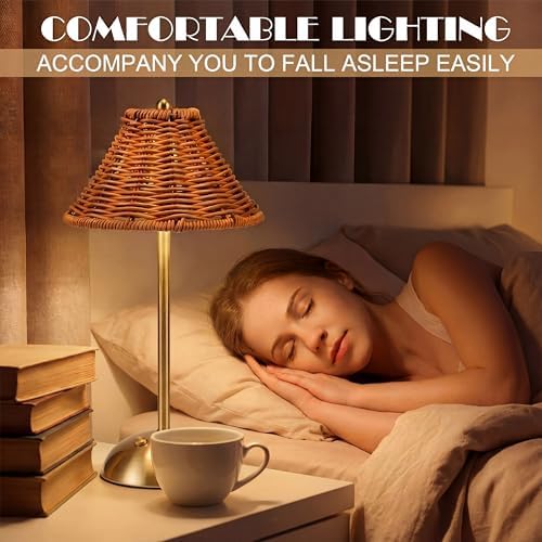 4 Pack Rattan Table Lamps Wedding Cordless LED Rechargeable - Image 3