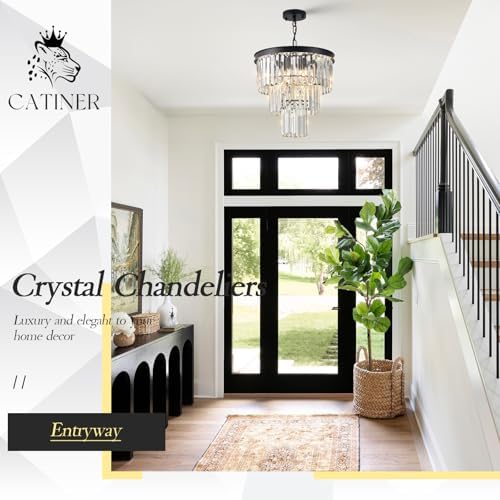 CATINER 16" Modern Crystal Chandeliers,6 Lights Black Round Light Fixture - Image 5