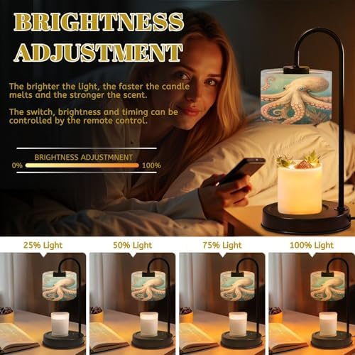 Candle Warmer Lamp with Timer Beach Decor Ocean Sea Turtle Octopus Coastal Teal Vintage Whale Dimmable Wax Warmer with 4 Bulbs for Jar Candles Women Birthday Gifts House Warming New Home Decor - Image 3