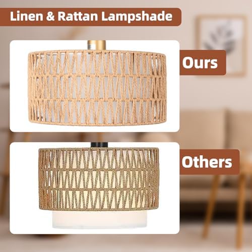 Gold Floor Lamps, Boho Floor Lamp for Room,Farmhouse Rattan Standing Lamps - Image 4