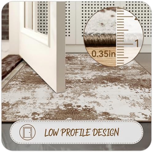 Brown Rug Runners for Hallways Kitchen 2.6x8 Non Slip Washable Entryway Runner Rugs with Rubber Backing 8ft Long Carpet Runner for Laundry Bedroom, Low Pile Stain & Fade Resistant, Abstract Coffee - Image 4