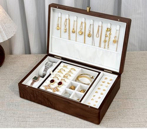 Bescott 2 Layer Solid Black Walnut Wooden Jewelry Box for Women Wood Vintage Organizer for Men Earrings Rings Necklaces Bracelet Watch Storage - Image 5