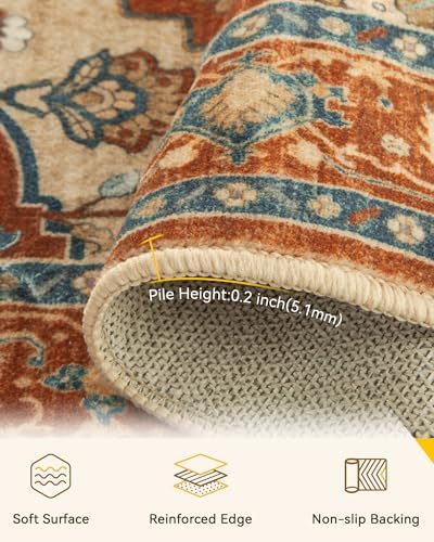 RELEANY Washable Area Rug, Round 5ft, Red/Orange/Blue/Brown - Image 4