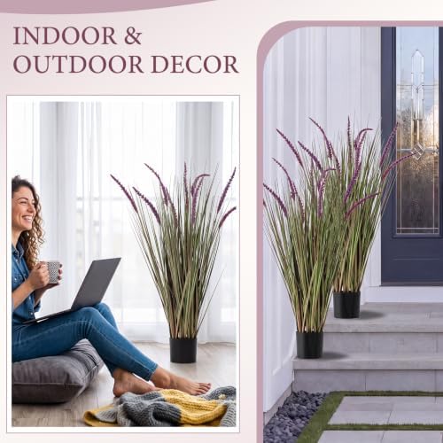 Jexine 2 Pack 4ft Artificial Veronica Grass Plants, Purple, Potted - Image 6