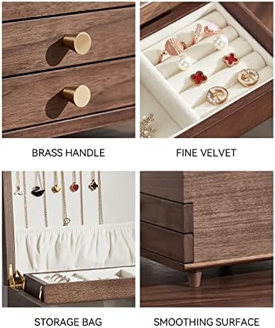 CHOSIN Wooden Jewelry Box, 3 Layer Large Jewelry Organizer for Women, Black Walnut Wood, Jewelry Storage for Necklaces Rings Earring Watches Bracelets,Ideal Gift for Her(No Mirror) - Image 3