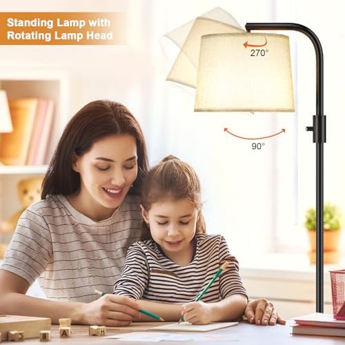 Ambimall Fully Dimmable Floor Lamp with 9W LED Bulb - Standing Lamp for Living Room with Adjustable Head, Modern Tall Light with Rotary Switch for Office, Black and Grey - Image 4