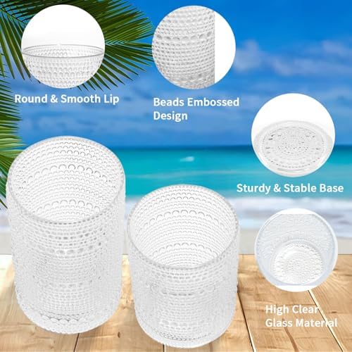 Hobnail Beaded Drinking Glasses Set of 12, 12 oz & 15oz Vintage Glassware Set Romantic Water Glasses Tumbler, Water Cups, Embossed Glassware Set for Beer, Juice, Cocktail, Soda, Beverages Clear - Image 2