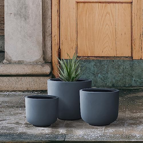 Kante Set of 3 Charcoal Concrete Capsule Planters 13.1" 11" 9" Dia - Image 6