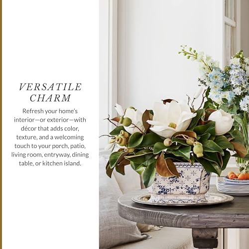 Balsam Hill Spring & Summer Magnolia Artificial Floral Arrangement - Premium White Magnolia Flowers in Ceramic Pot for Indoor or Covered Outdoor Display - Image 5