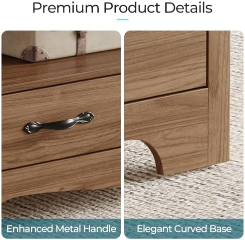 LINSY HOME Farmhouse Coffee Table with Storage, Wood Coffee Table for Living Room, Open Display Area and Storage Drawers with Metal Handles, Chic Style with Curved Base, Walnut - Image 6