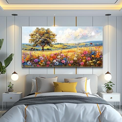 hyidecorart Large Wall Art For Living Room Canvas Wall Decor For Bedroom Office Decor Field Wall Paintings Flower Scenery Watercolour Pictures Artwork Modern Aesthetic Room Home Decorations - Image 2