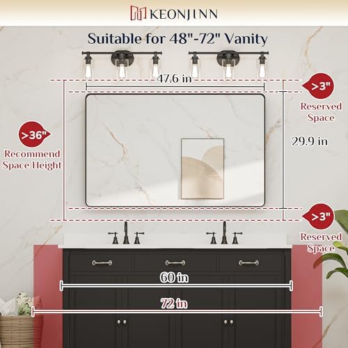 Keonjinn 48 x 30 Inch Brushed Nickel Bathroom Mirrors for Over Sink - Image 6