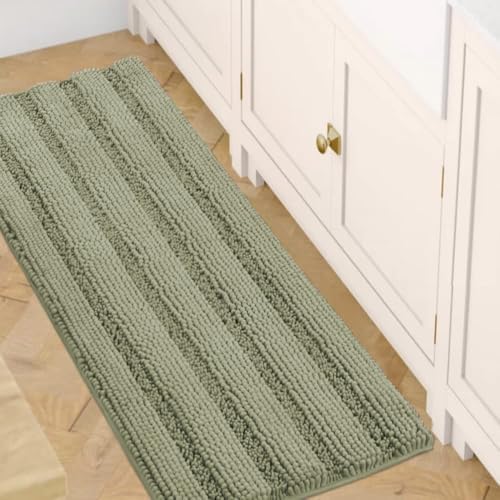 H.VERSAILTEX Bath Mats for Bathroom Non Slip Thick Chenille Striped Bath Rug Absorbent Fluffy Soft Shaggy Rugs Washable Dry Fast Plush Mats for Indoor, Bath Room, Tub - 24" x 36", Eucalyptus Green by HVERSAILTEX