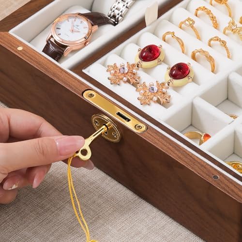Black Walnut Wooden Lockable Jewelry Box, 2 Layer Organizer Case for Women - Image 4